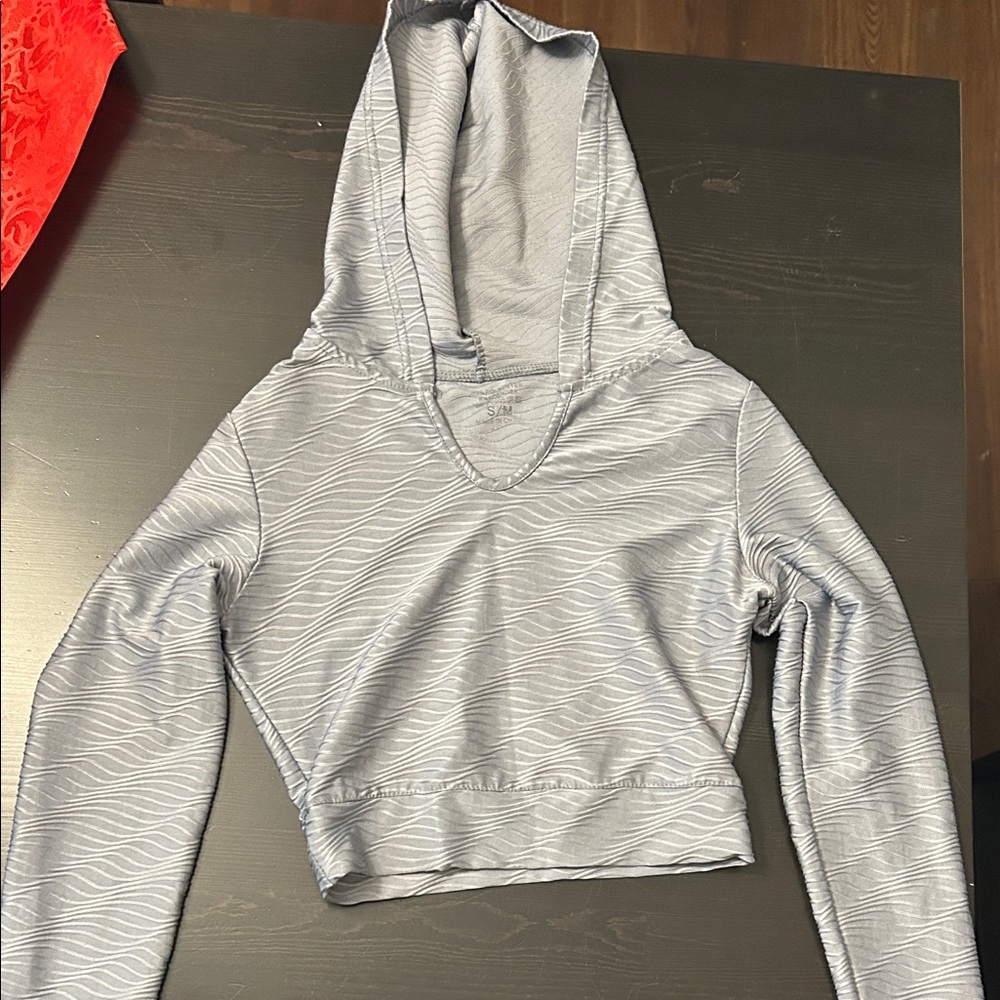 Gray Textured Cropped Hoodie